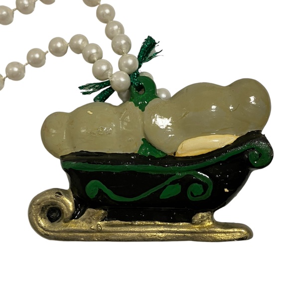 Vintage Mice on Sled with Christmas Tree Ceramic Christmas Ornament - Picture 5 of 8